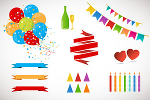 Holiday banners, balloons, flags set