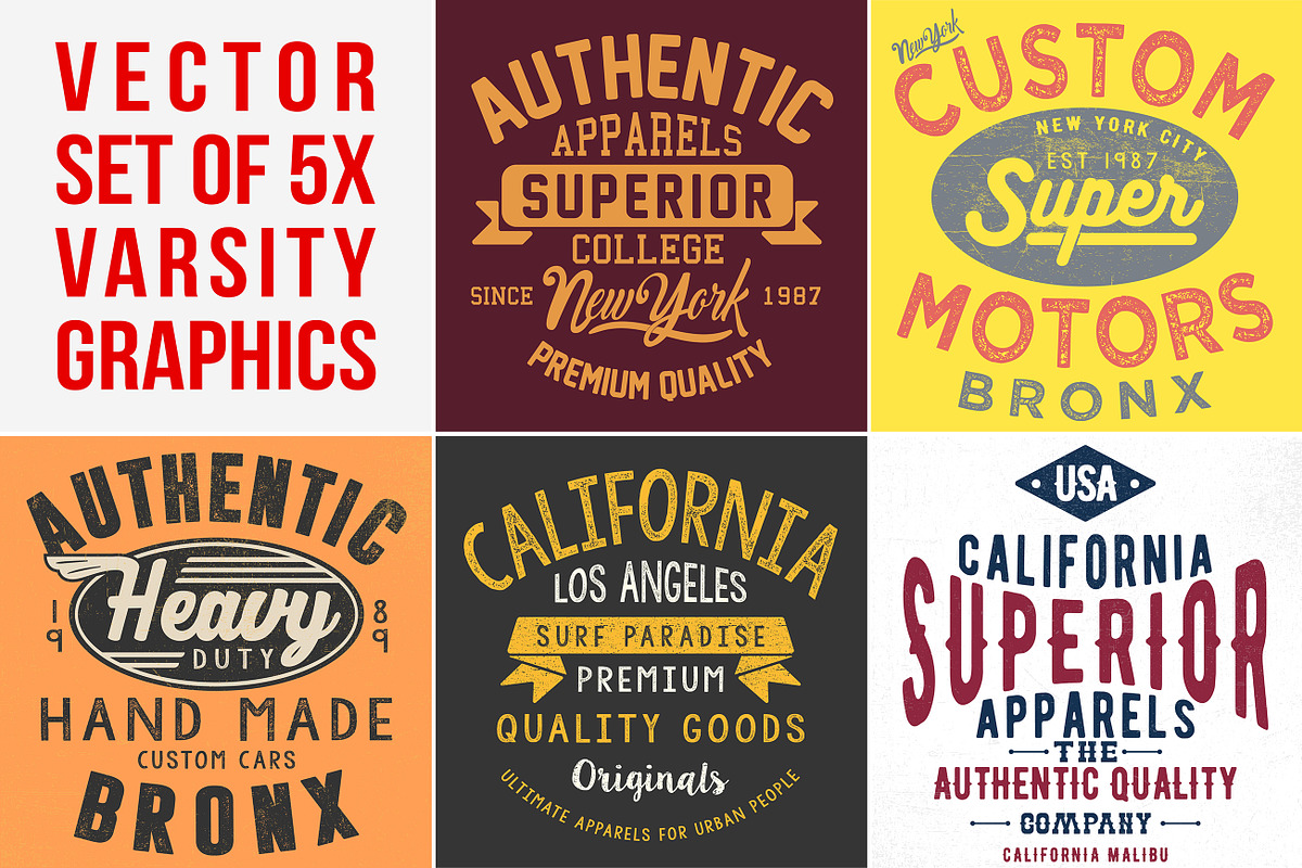 VECTOR SET OF VINTAGE VARSITY GRPHCS, an Education Illustration by ulasokuyucu