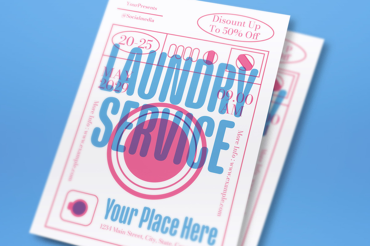 Blue Risograph Laundry Service Flyer, a Flyer Template by graphicook (Photo 2 of 3)