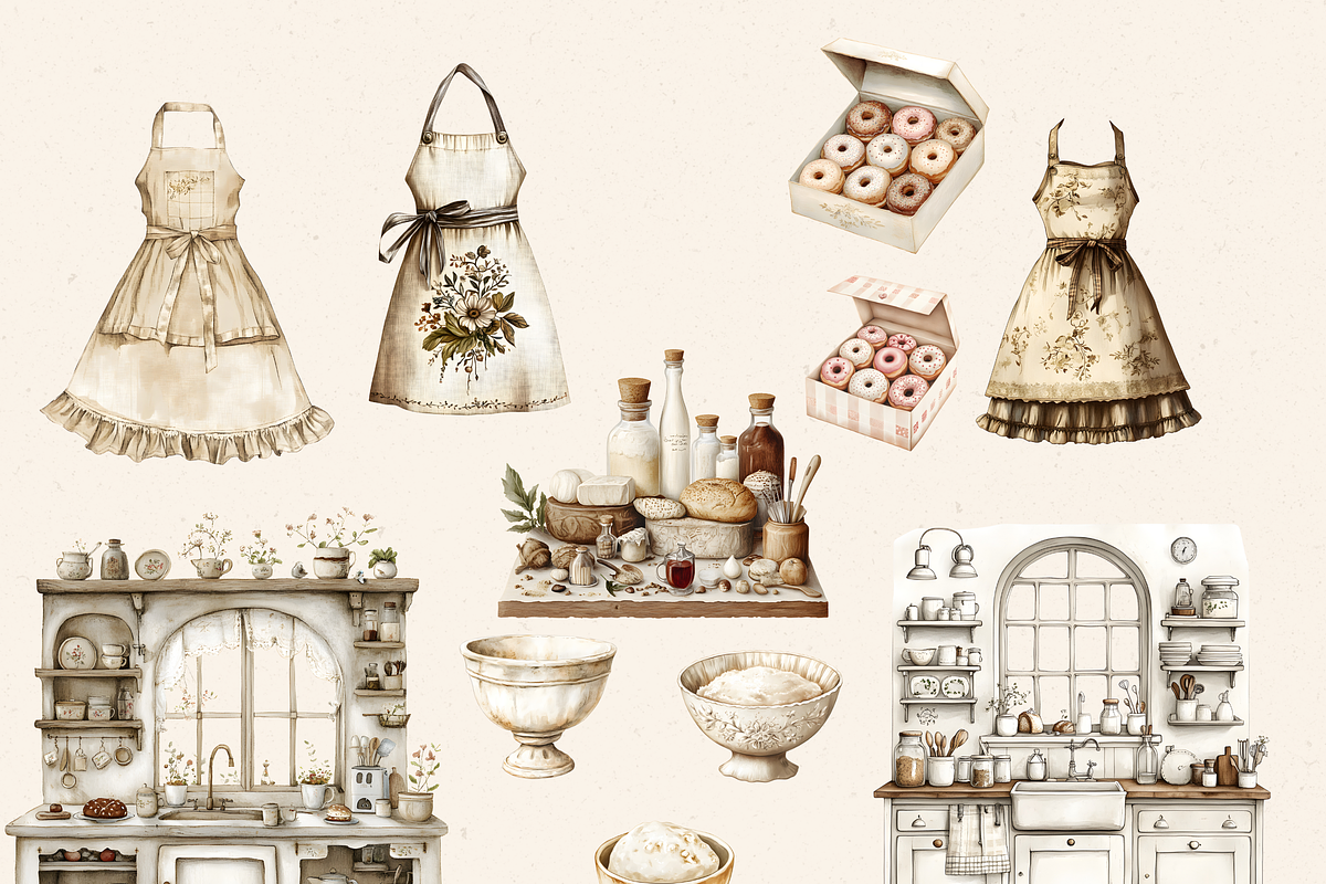 NEUTRAL BAKER GIRL CLIPART PACK, a Person Illustration by Daring Digies (Photo 5 of 9)
