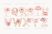 Pink Flowers Alphabet Clipart, a Decorative Illustration by GlamArtZhanna (Thumbnail 4 of 8)