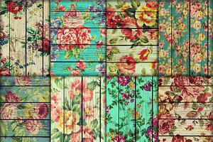 Wood floral paper,  mint floral wood
