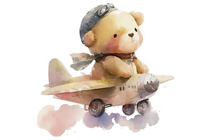 Cute Teddy Bear On The Plane In