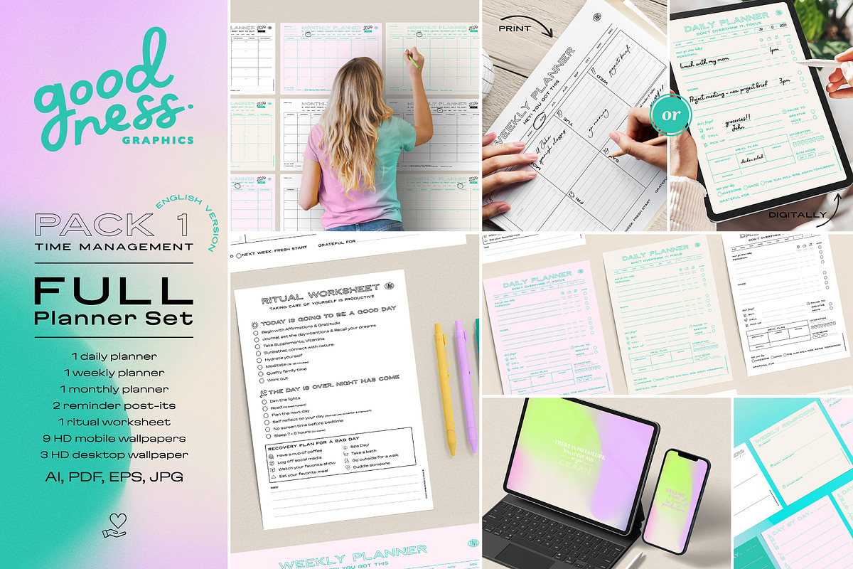 TIME MANAGEMENT_Full Planner Set, a Stationery Template by GoodNess Graphics (Photo 1 of 8)