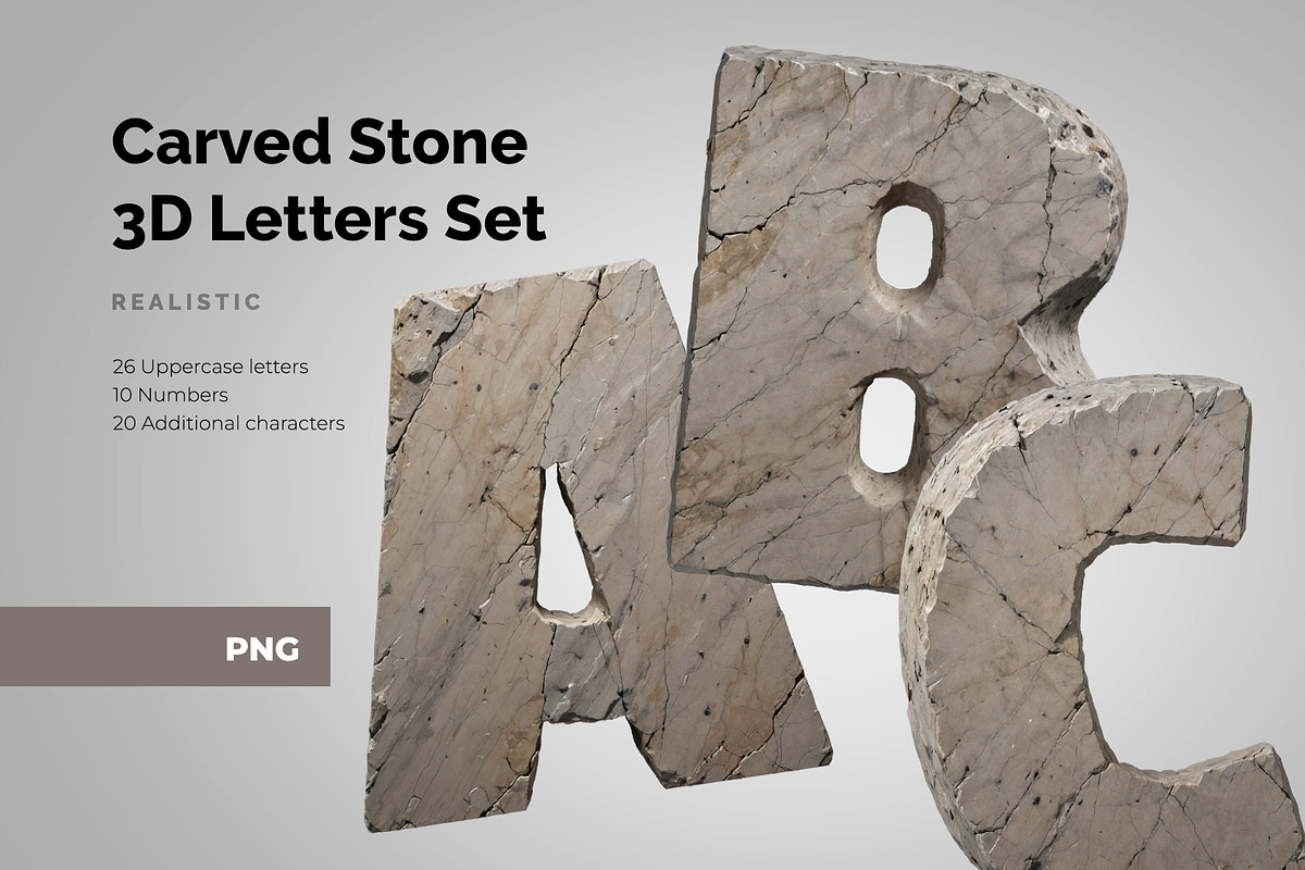 Carved Stone 3D Letters Set, an Object Graphic by Kotulsky Mockups (Photo 1 of 6)