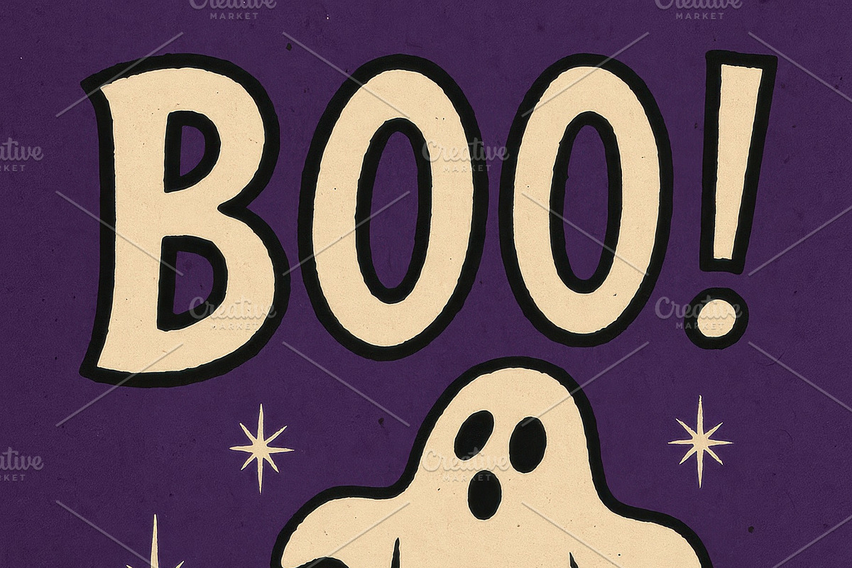 Retro Halloween Boo! Ghost and Stars, a Decorative Illustration by Virgo Studio