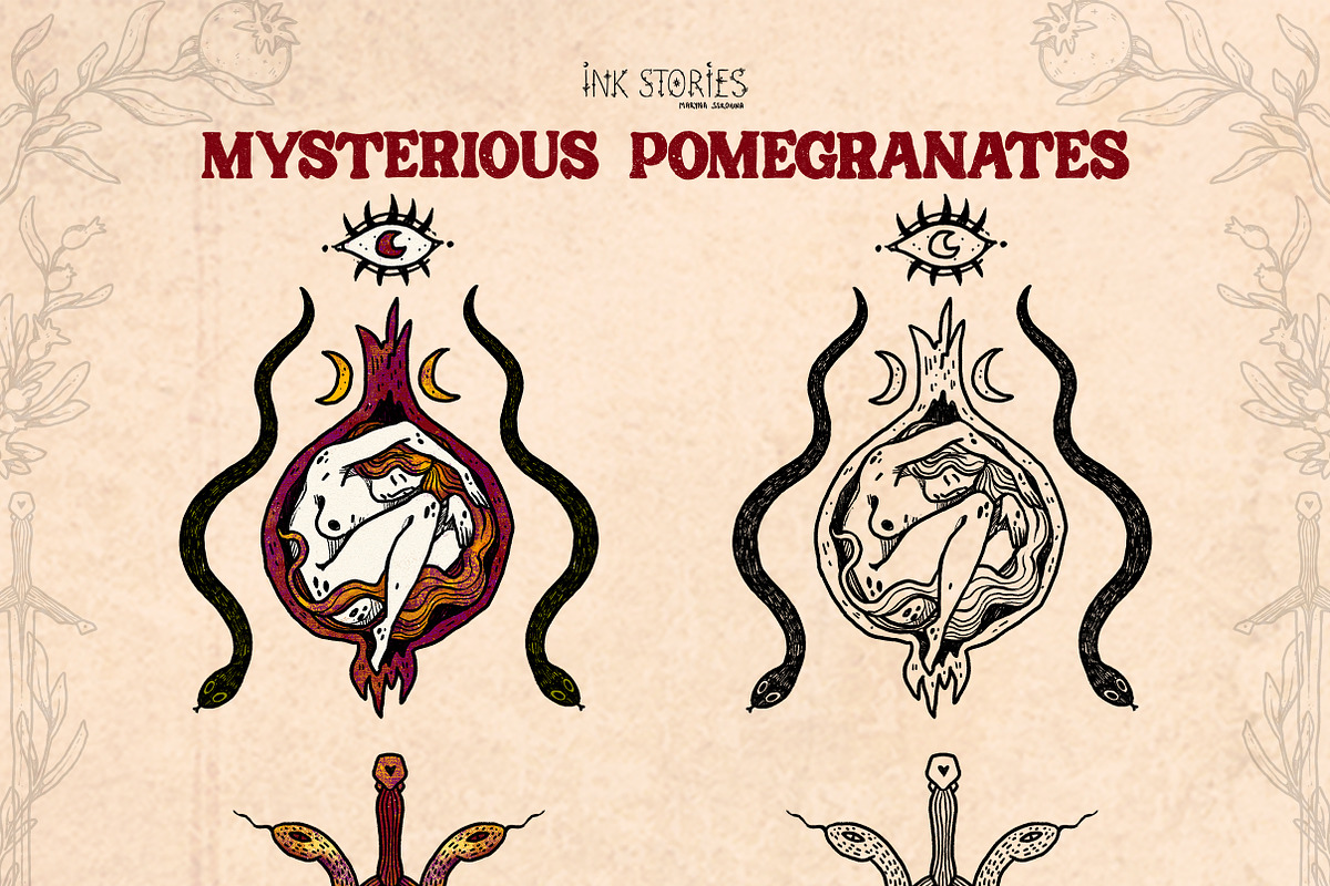 Mysterious Pomegranates Vintage Set, a Decorative Illustration by Ink Stories (Photo 6 of 13)
