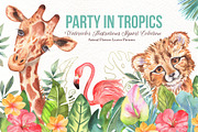 Watercolor Tropical Party, an Animal Illustration by TanataDesign (Thumbnail 1 of 13)