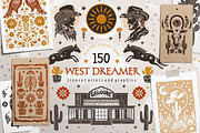 West Dreamer vector linocut graphics, an Object Graphic by DariSmartArt (Thumbnail 1 of 15)