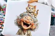 Whimsical Grandma with Kittens PNG, an Illustration by Craft Nest (Thumbnail 6 of 9)