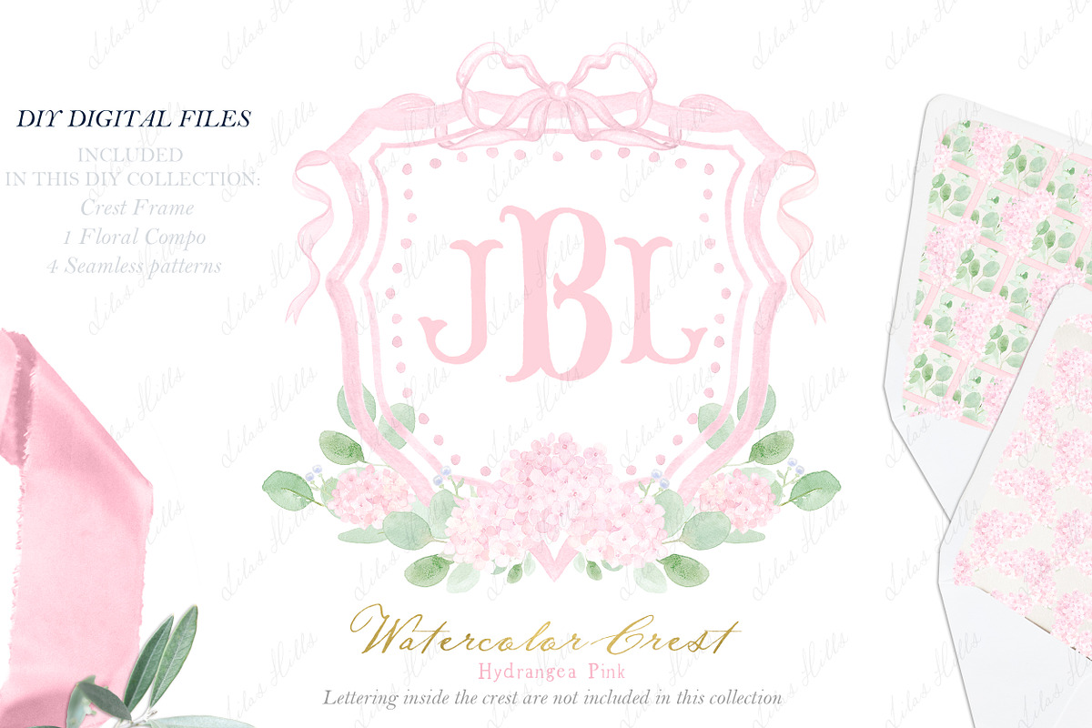 Pink Hydrangea Watercolor Crest, an Illustration by LABFcreations (Photo 1 of 4)