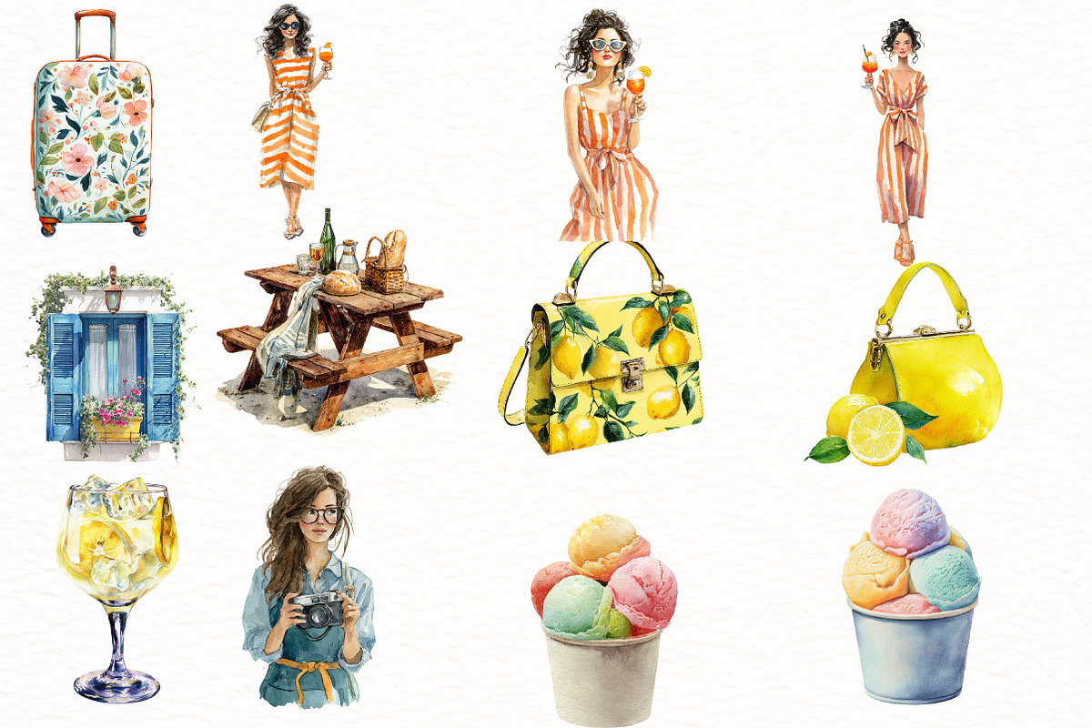 Watercolor Italy Summer Clipart, an Illustration by Designworld (Photo 3 of 5)