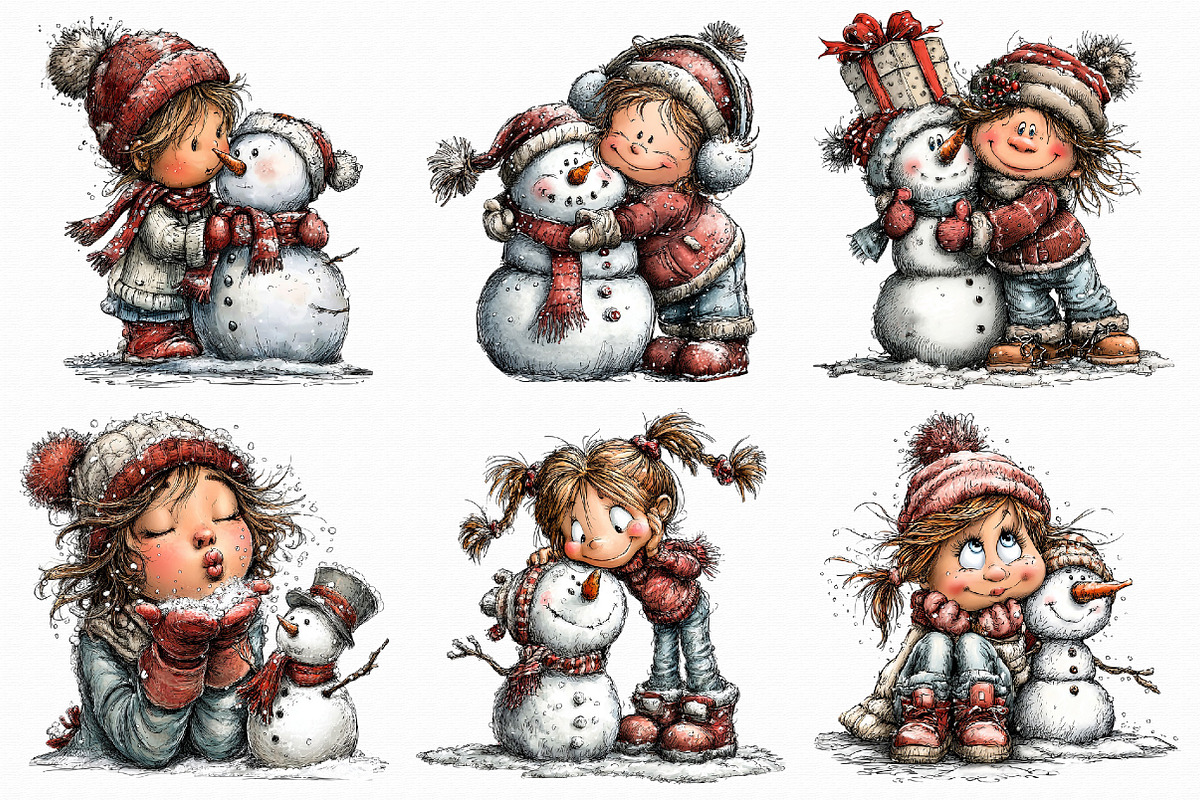 Cute winter Girl with Snowman clipar, an Illustration by Libby Wishes (Photo 2 of 7)