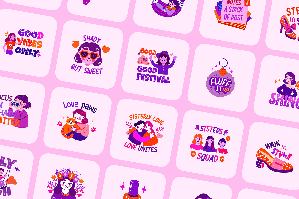 Flat Cute Girly Stickers Set, an Emoji Icon by Creative Stall (Photo 5 of 8)