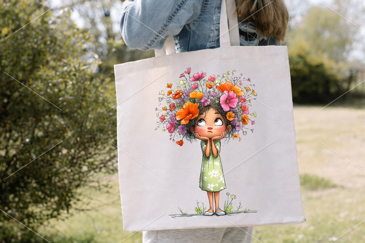 Girl with Flowers Graphics Clipart, an Illustration by Canvas Craft (Photo 5 of 7)
