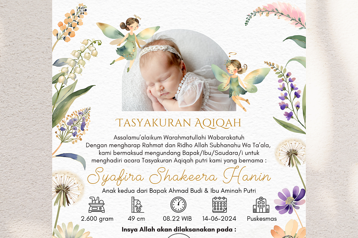 Fairy Floral Aqiqah Canva Template, an Invitation Template by Blooming Daisy (Photo 4 of 4)