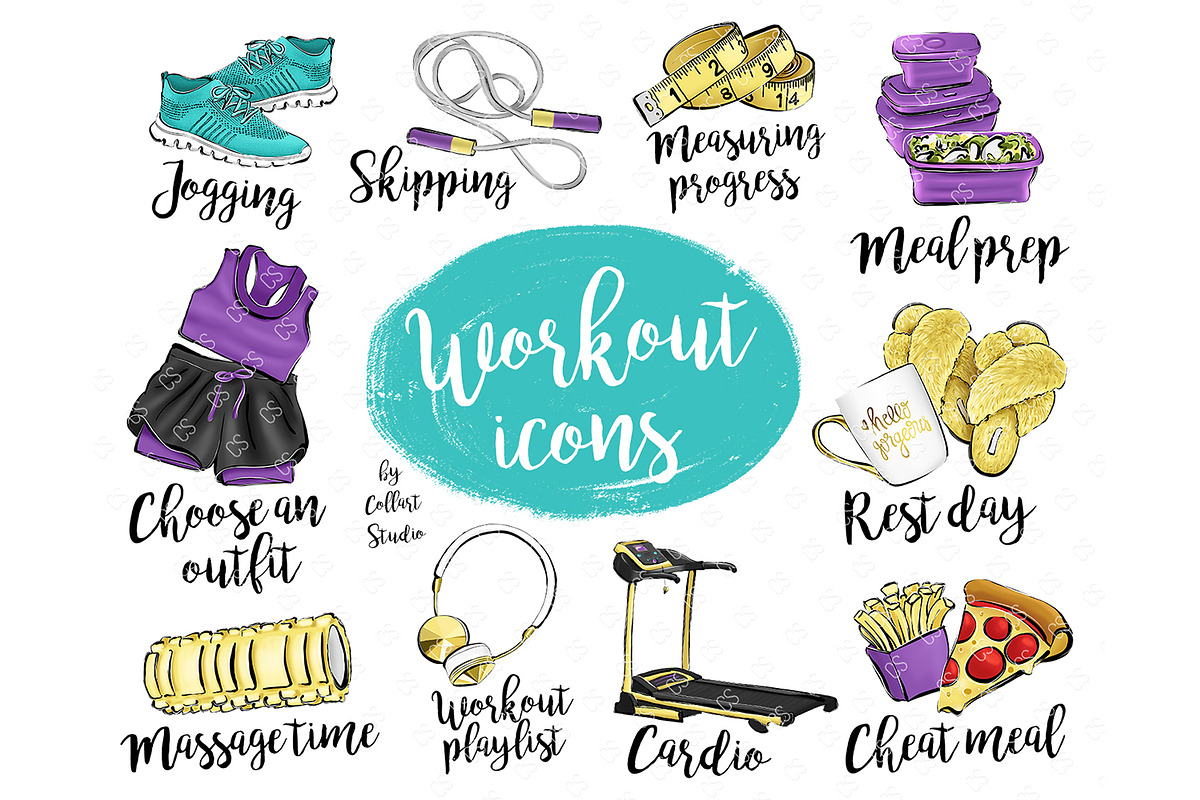 Fitness Planner Icons Clip Art, an Illustration by Collart Studio (Photo 1 of 4)
