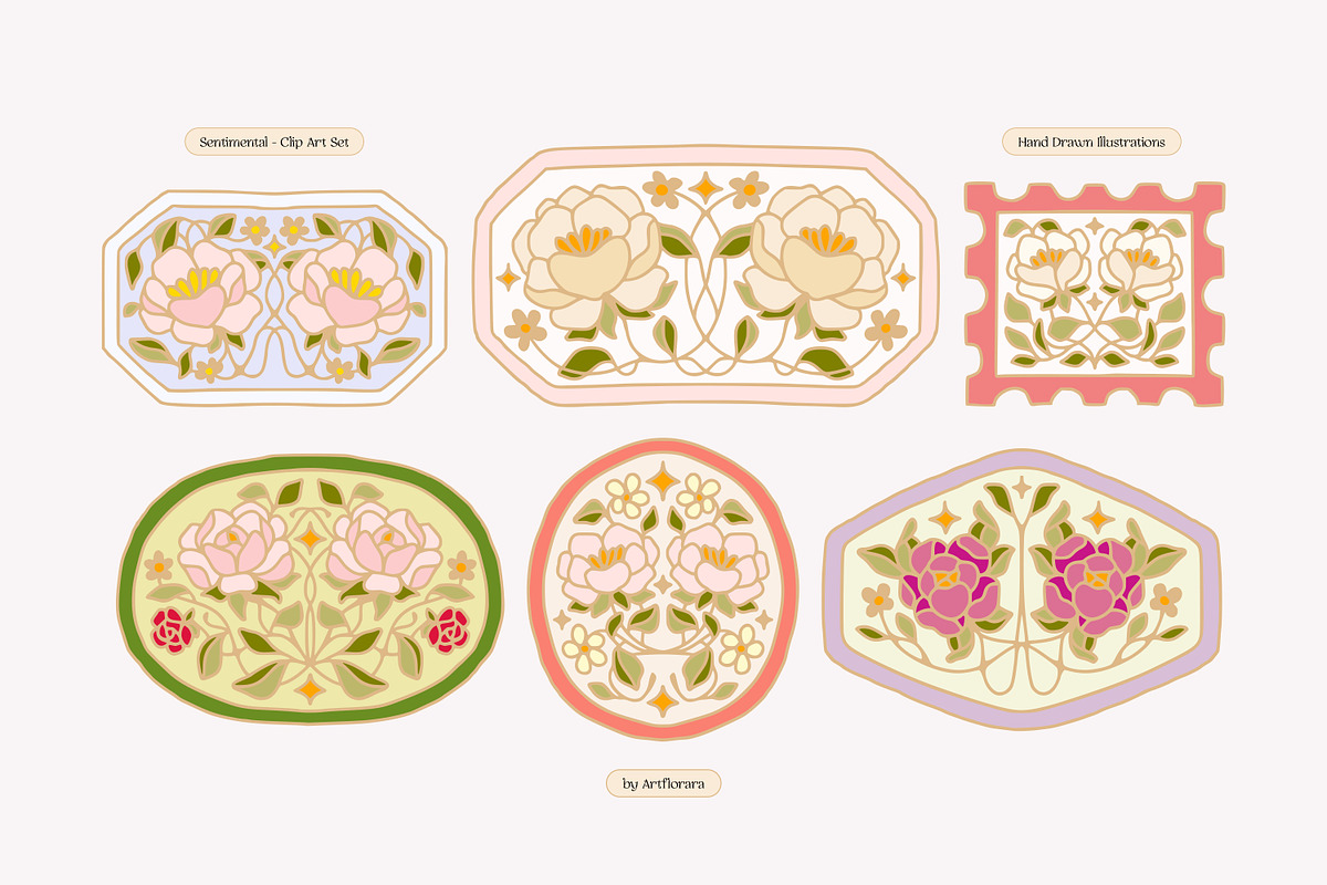 SENTIMENTAL Vintage Floral Logo Set, an Object Graphic by Artflorara (Photo 8 of 13)