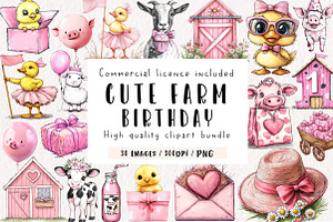 watercolor Cute Farm Birthday, an Illustration by CreationArt