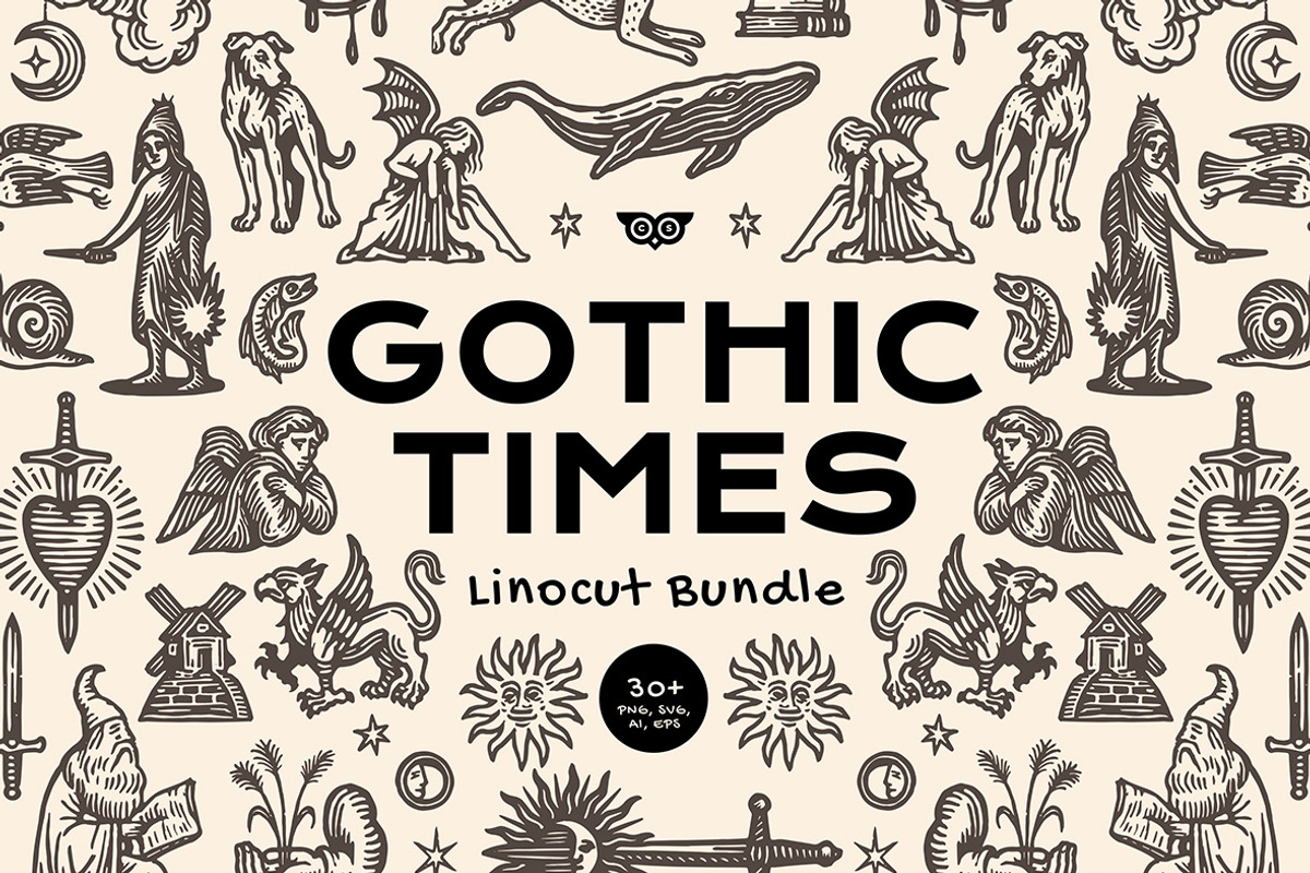 Gothic Times Linocut Bundle, a Person Illustration by ClayStudio (Photo 1 of 8)