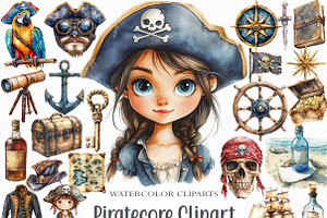 Watercolor Piratecore Clipart Bundle, an Illustration by Craft Nest