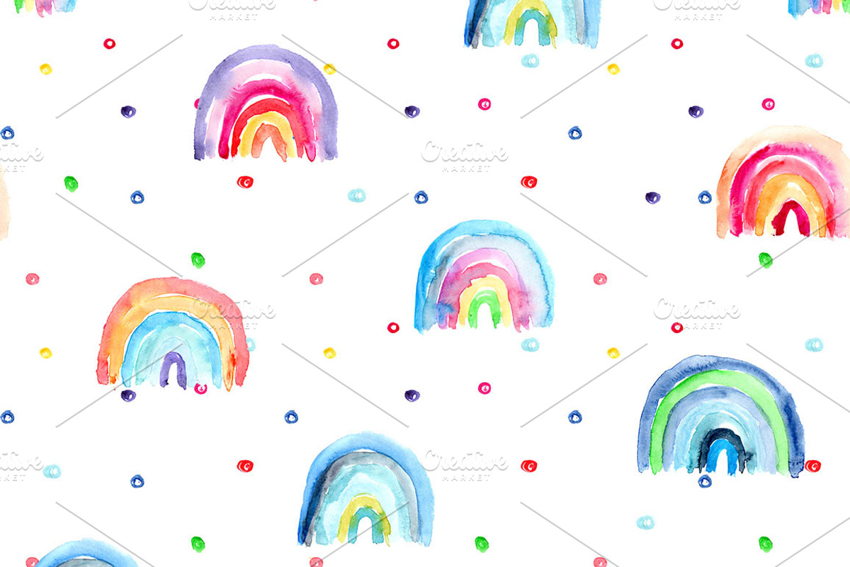 Watercolor rainbow seamless pattern, a Pattern Graphic by Katerina Tova (Photo 1 of 4)