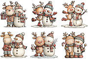 Christmas Reindeer Snowman Clipart, an Illustration by CraftArtStudio (Thumbnail 3 of 6)