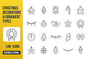 Christmas Decorations Line Icons, an Outline Icon by Grand Design (Thumbnail 1 of 2)
