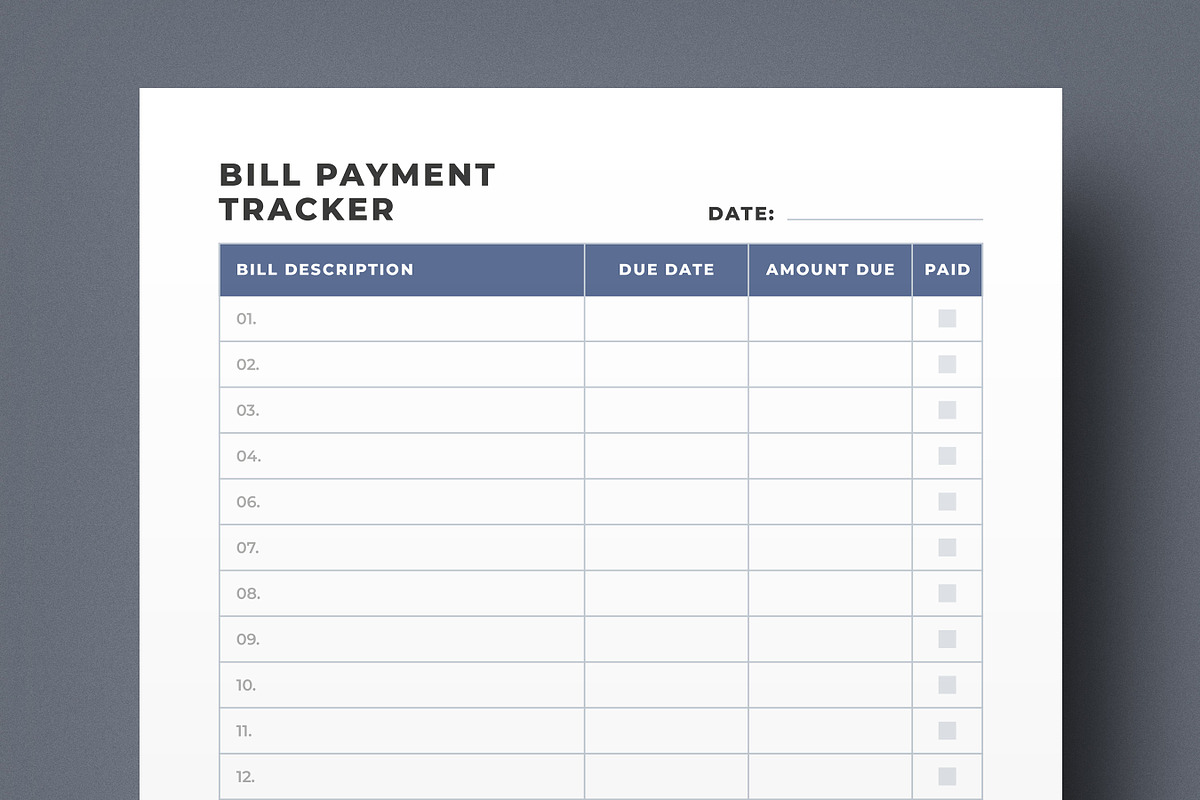 Monthly Bill Tracker, Checklist