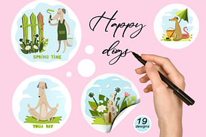 Happy dogs. Flat illustration set