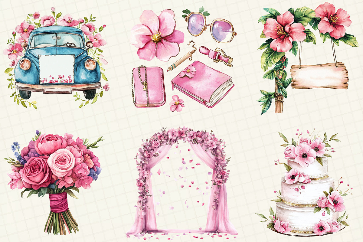 Pink Floral Wedding Clipart, an Illustration by OK Design (Photo 4 of 5)