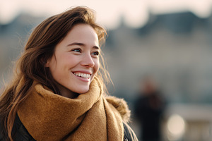 Young woman warmly dressed in scarf, a Person Photo by MistyDay