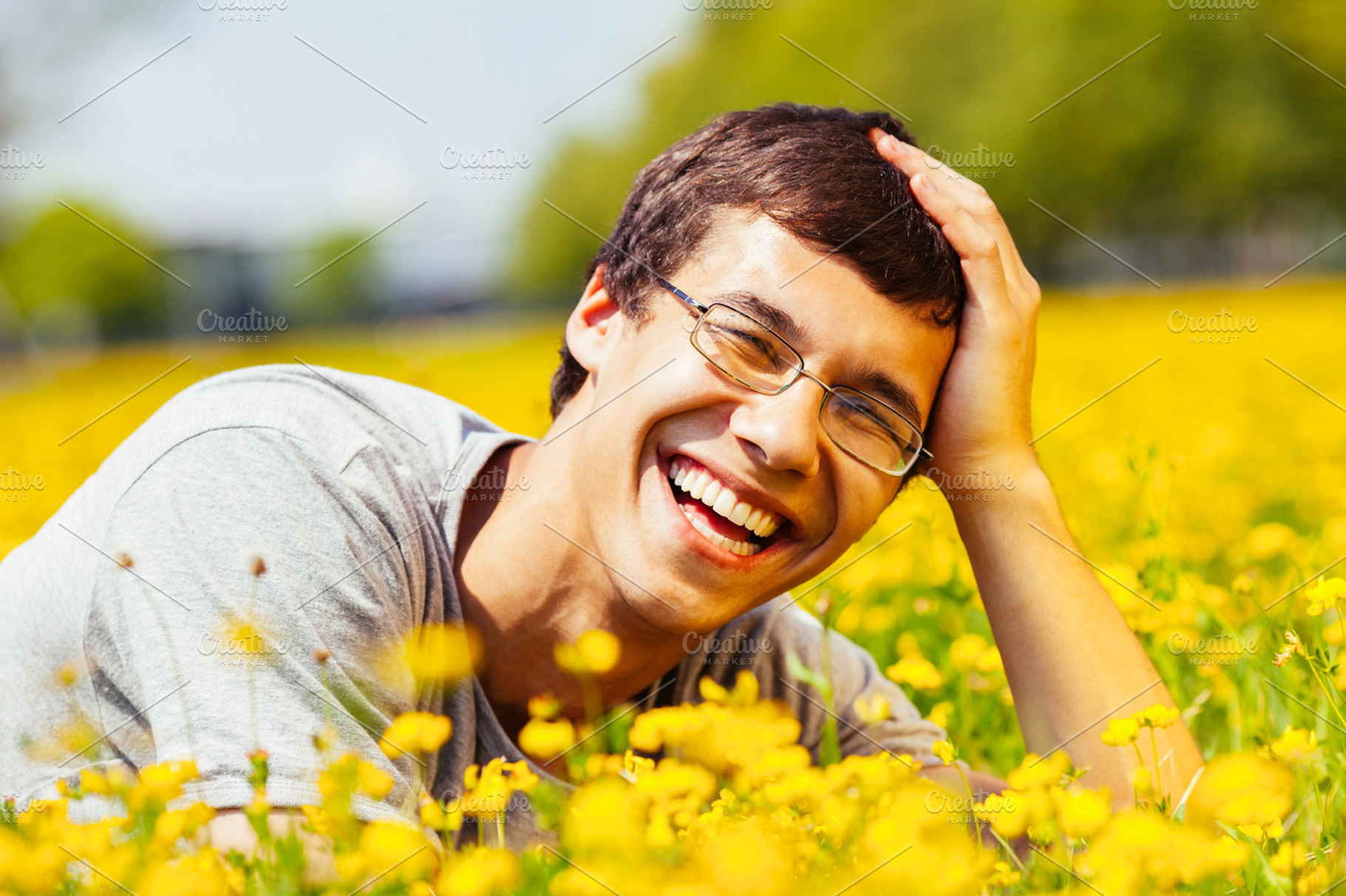 Laughing guy outdoors