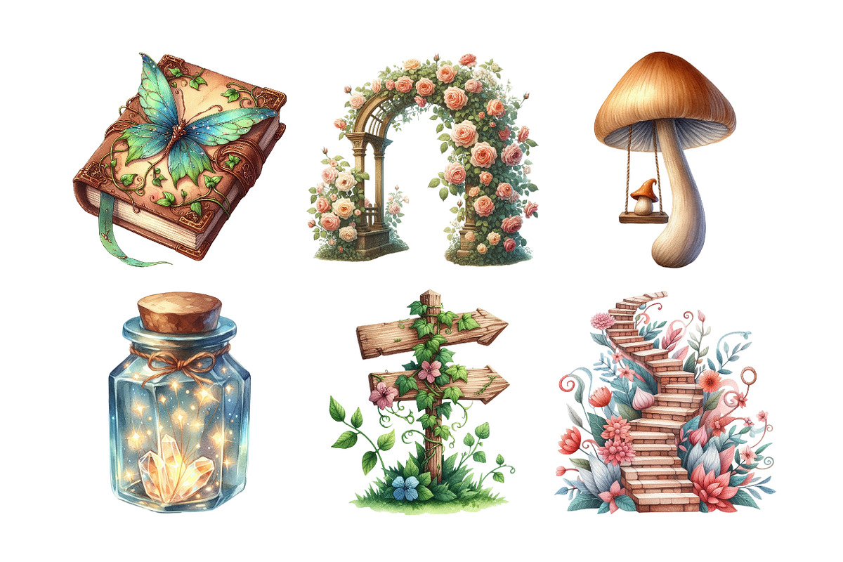 Fairy Garden Watercolor Clipart, an Illustration by Daily.Designs (Photo 2 of 5)