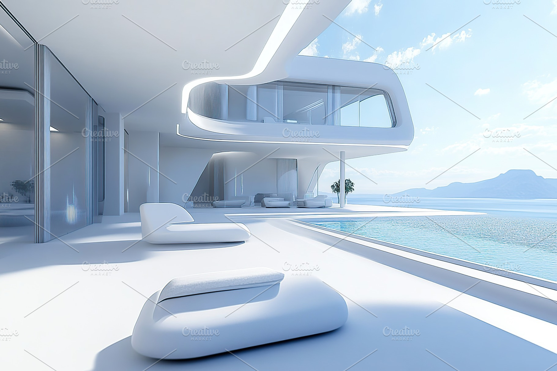 Beautiful futuristic interior of house, an Architecture Photo by AlyaAnd