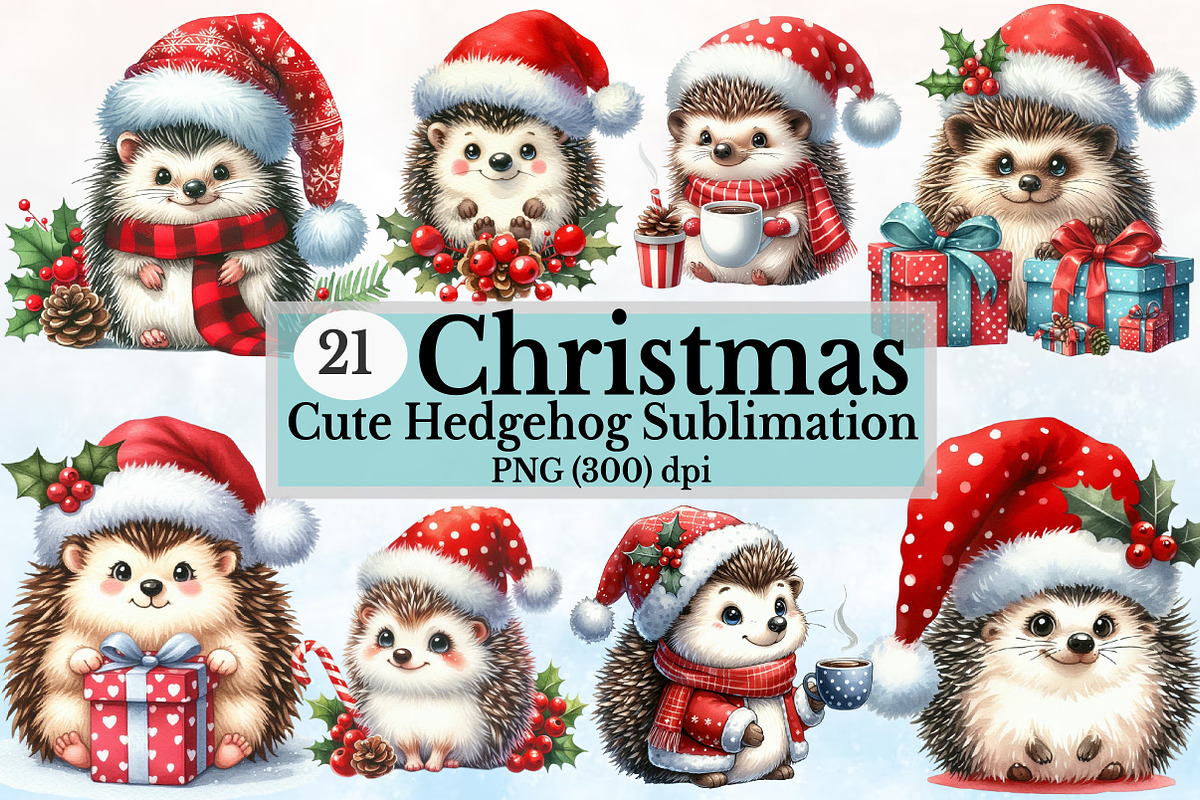Watercolor Cute Christmas Hedgehog, a Seasonal Illustration by Rose Art (Photo 1 of 6)
