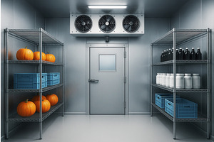 Industrial cold storage room with, an Illustration by Sergey Kotenev