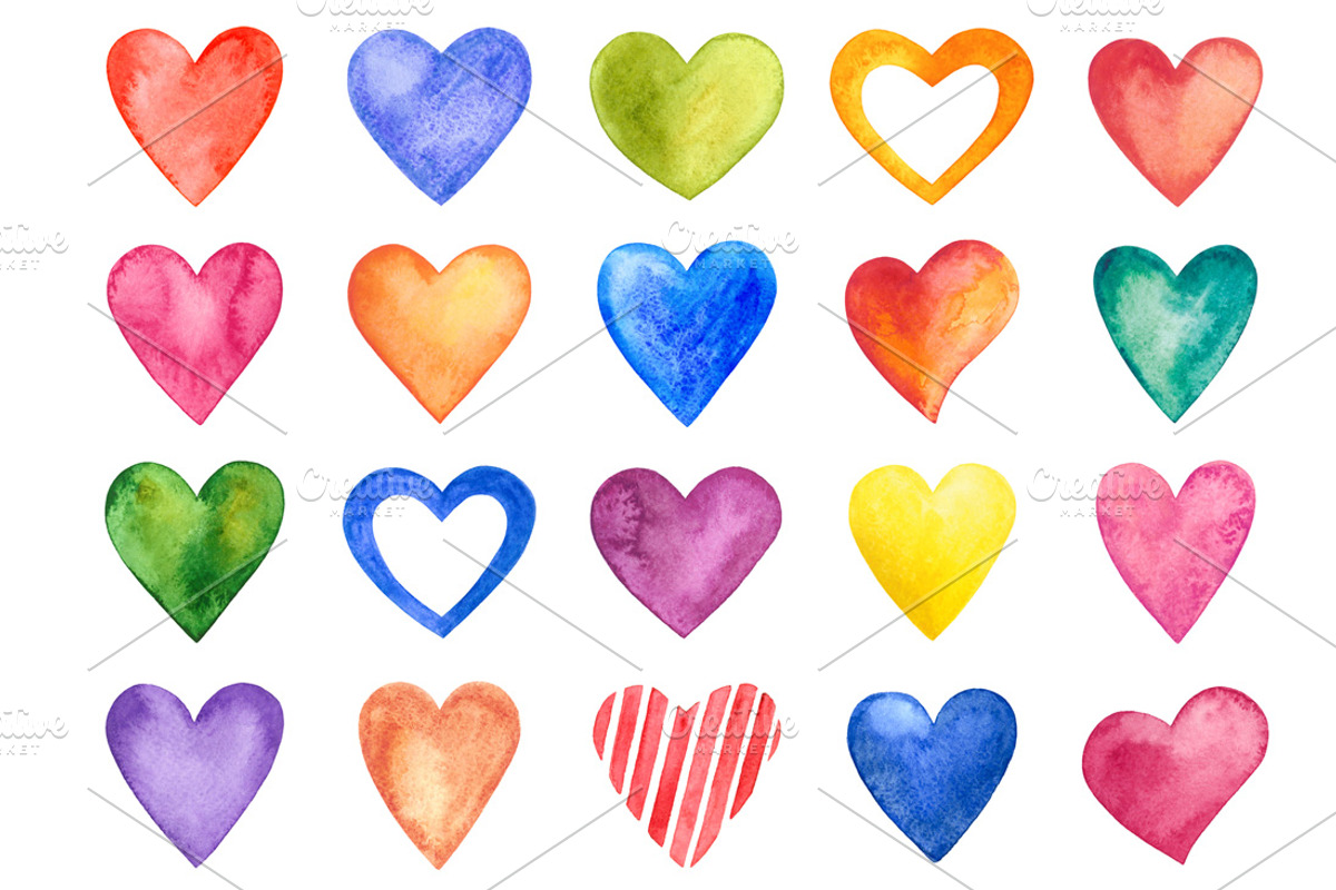 Watercolor Hearts (vector+raster)
