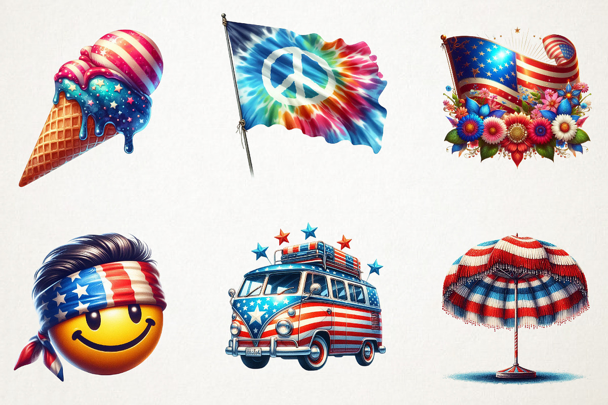 Groovy 4th of July Sublimation Clipa, an Illustration by RobertsArt (Photo 7 of 7)