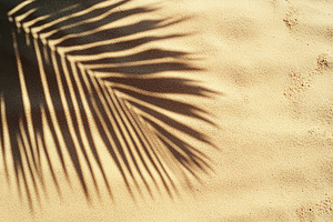Palm leaf shadow on soft beach sand creates a serene coastal atmosphere, a Nature Photo by AlyaAnd