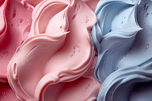 A vibrant swirl of pink and blue whipped cream, creating a delig, a Food & Drink Photo by ImageMir