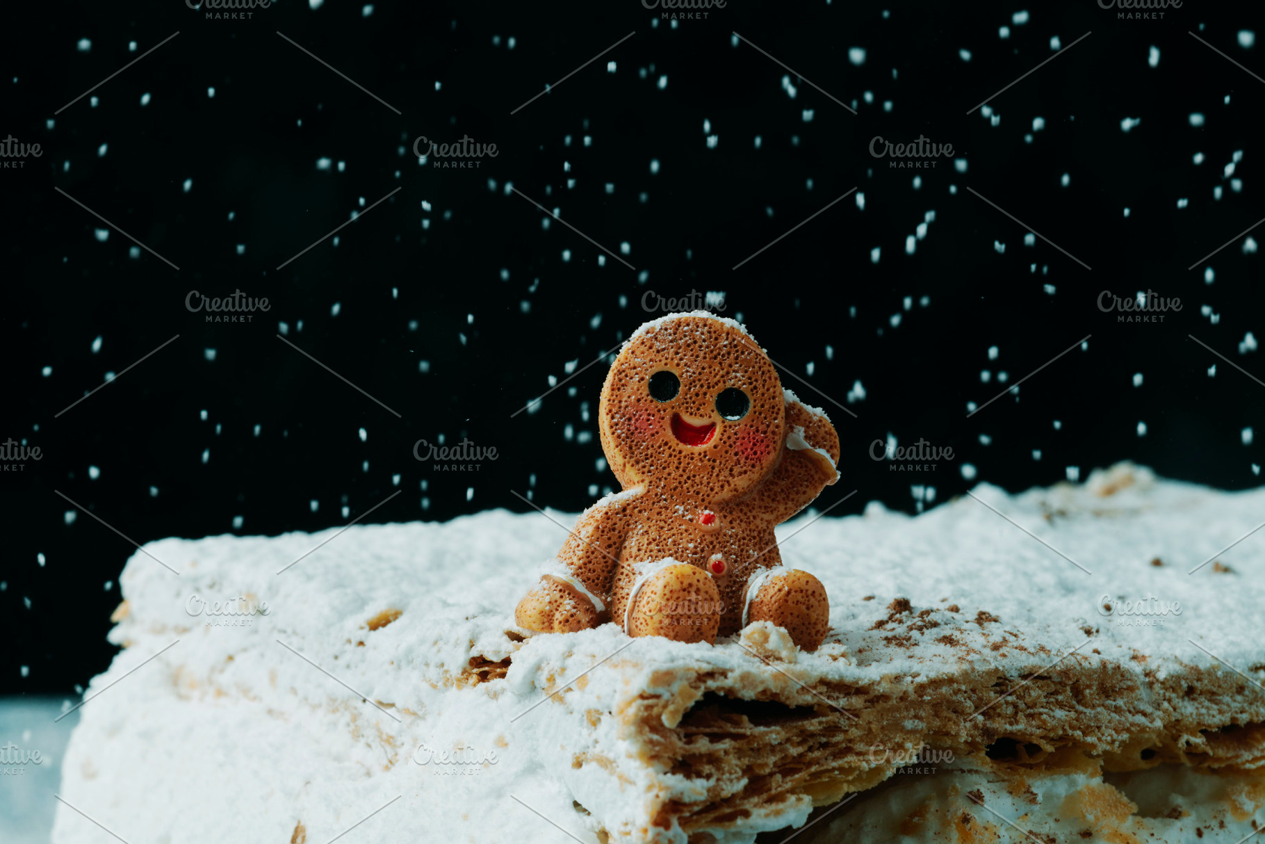 happy gingerbread on meringue milhojas, a Photo by Nito