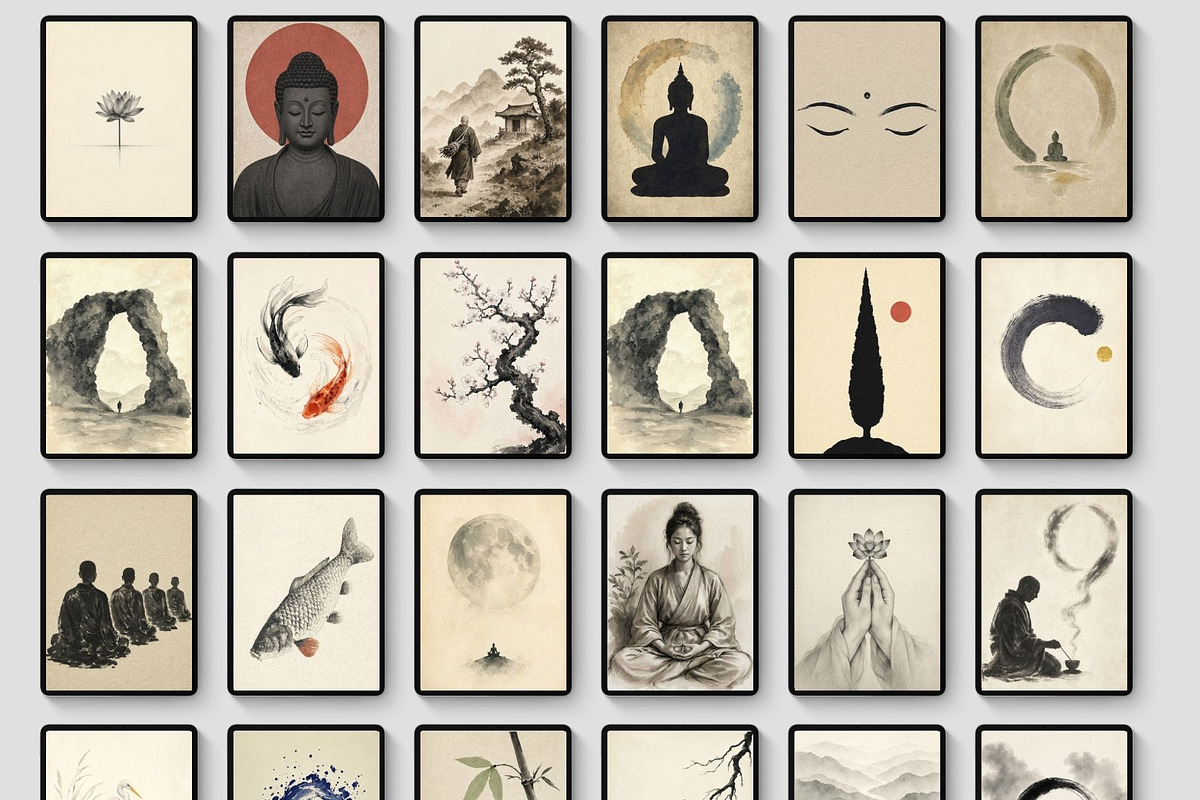 Zen Japanese Wall Art Prints, a Decorative Illustration by Selenique Studio (Photo 10 of 12)