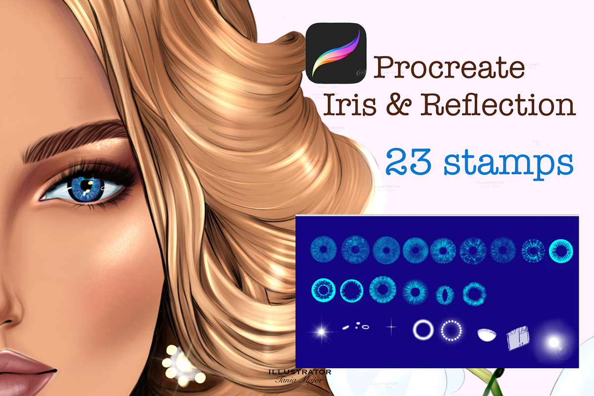 Procreate iris, reflections stamps, a Brush Add-On by MajorArtTm (Photo 1 of 3)
