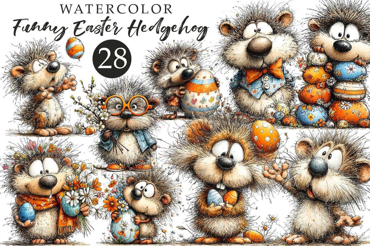 Funny Easter Hedgehog Clipart, an Illustration by OK Design (Photo 1 of 6)