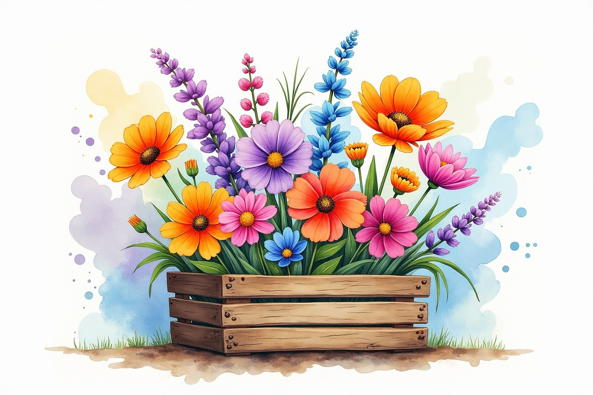 Wildflowers In Wooden Box Clipart Ki, an Illustration by hafijul (Photo 12 of 14)