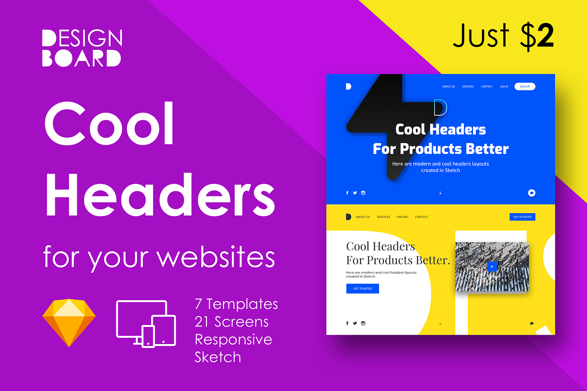 Cool Headers Light Version Just $2, a Websites & App Template by DesignBoard (Photo 1 of 4)