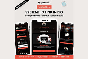 Systeme.io Dark Mode Red Link in Bio, a Landing Page Template by Hayley's Digital Hub