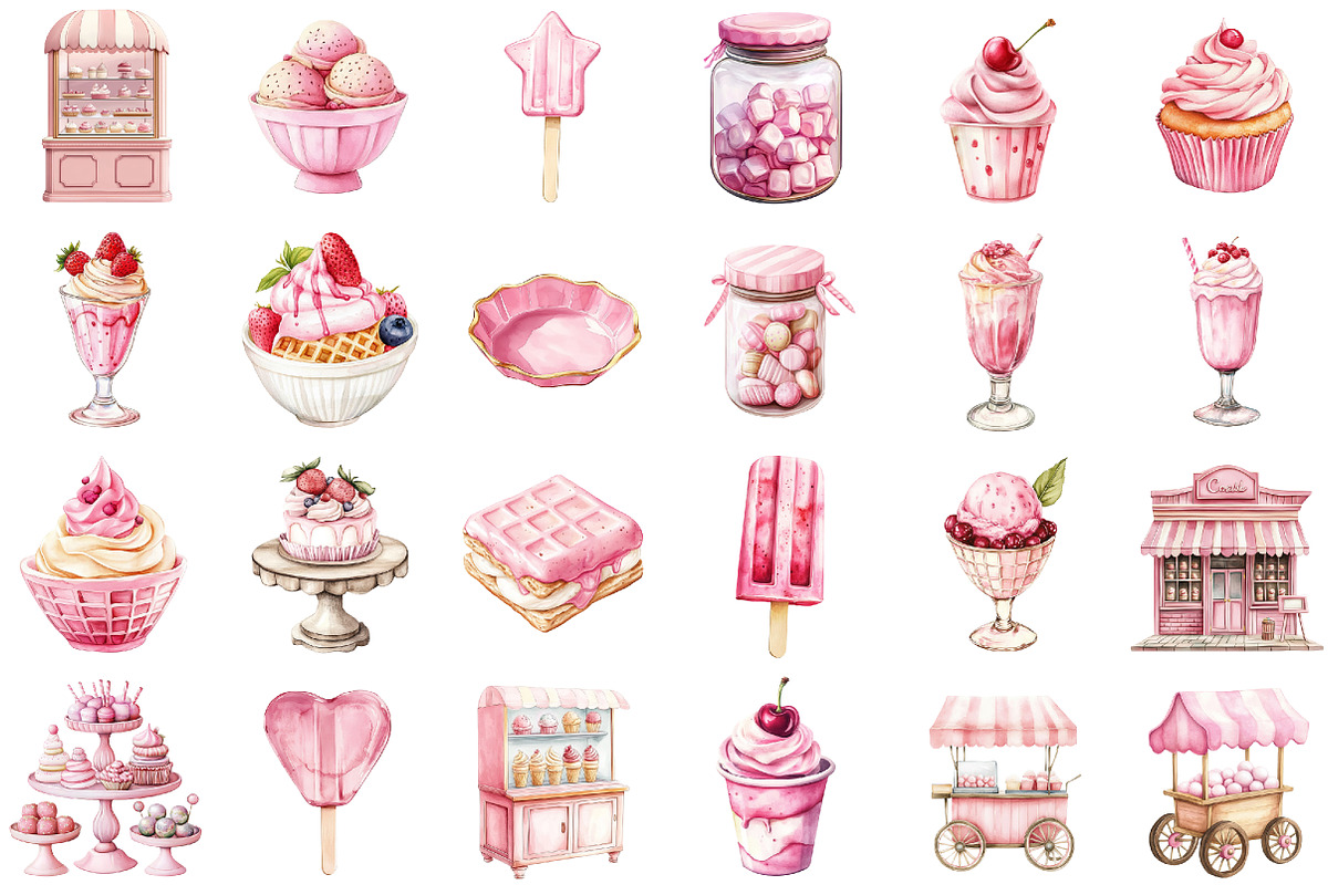 Watercolor Ice Cream Cart Clipart, a Seasonal Illustration by designcity5 (Photo 2 of 5)