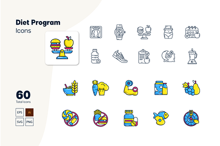 Diet Program Icons, an Outline Icon by Salamahtype